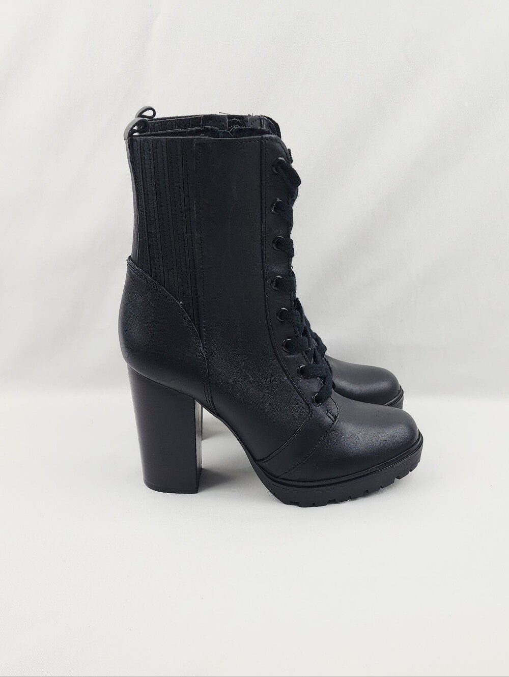 Steve Madden Lead Leather Chunky Heel Lace-up Boots
